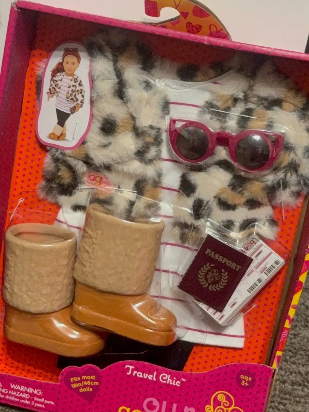 Our Generation Girl Doll with Outfit Set with Leopard Coat, Tan Boots & Pink